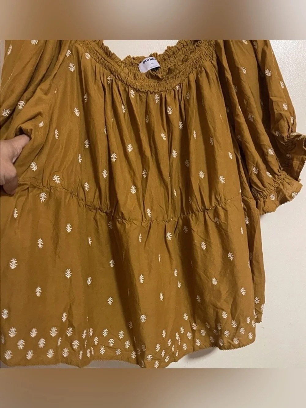 Old Navy Puff Sleeve Smocked Embroidered Babydoll Blouse Women’s Size 4X New